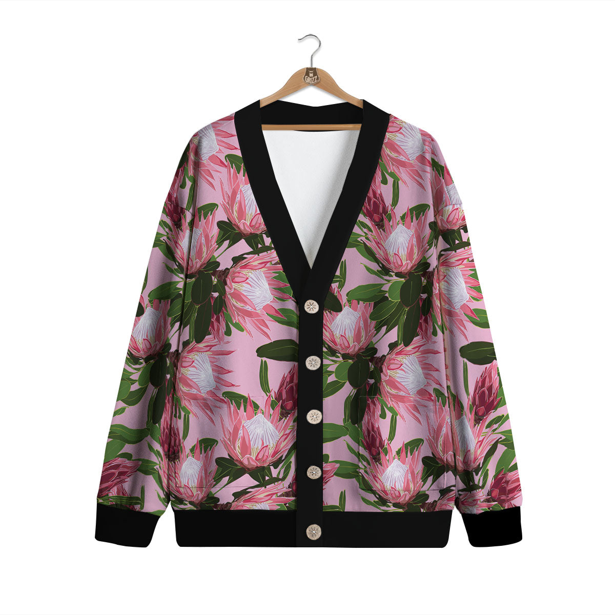 Floral Protea Print Pattern Cardigan-grizzshop