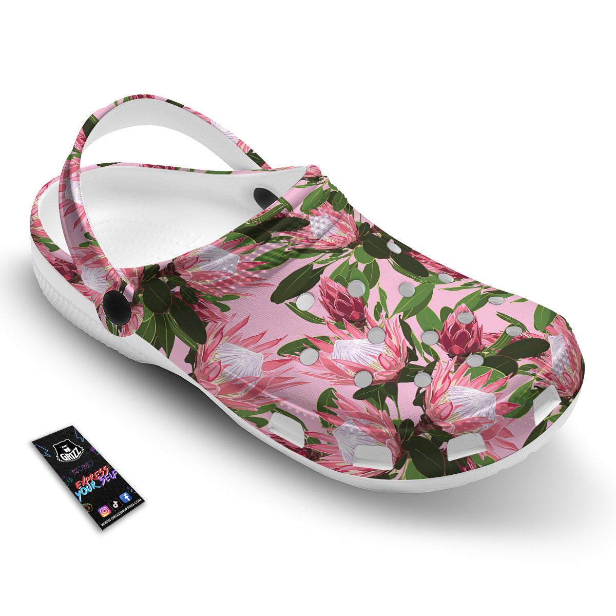 Floral Protea Print Pattern Clog-grizzshop