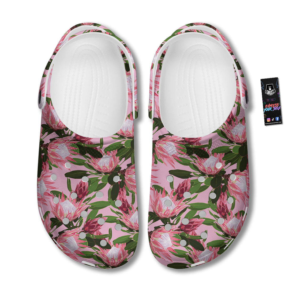 Floral Protea Print Pattern Clog-grizzshop