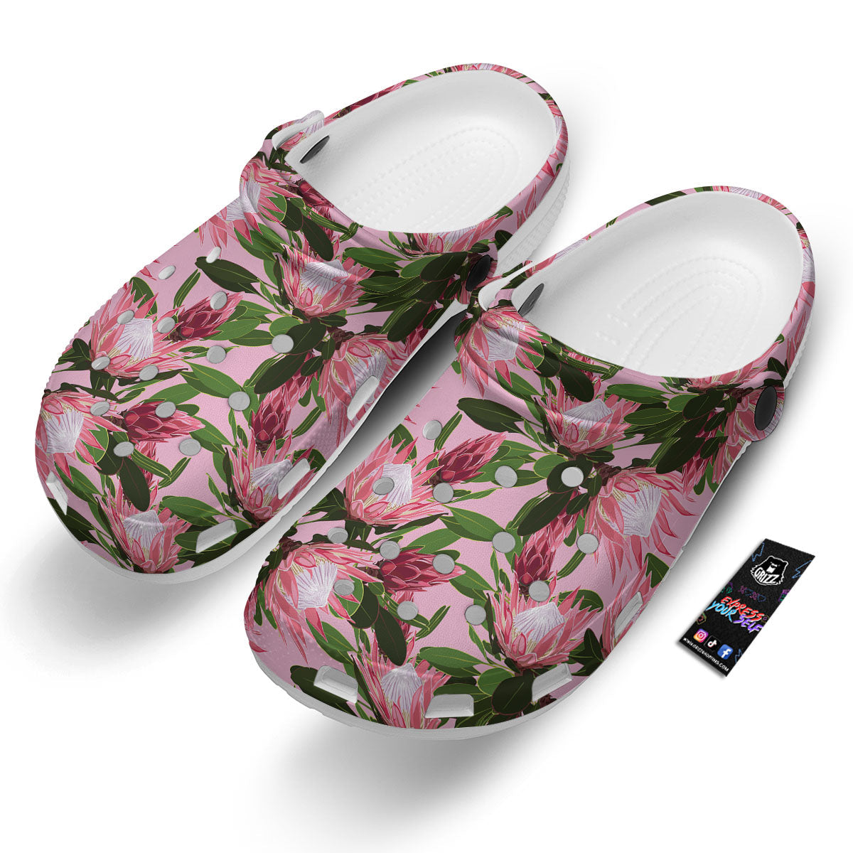 Floral Protea Print Pattern Clog-grizzshop