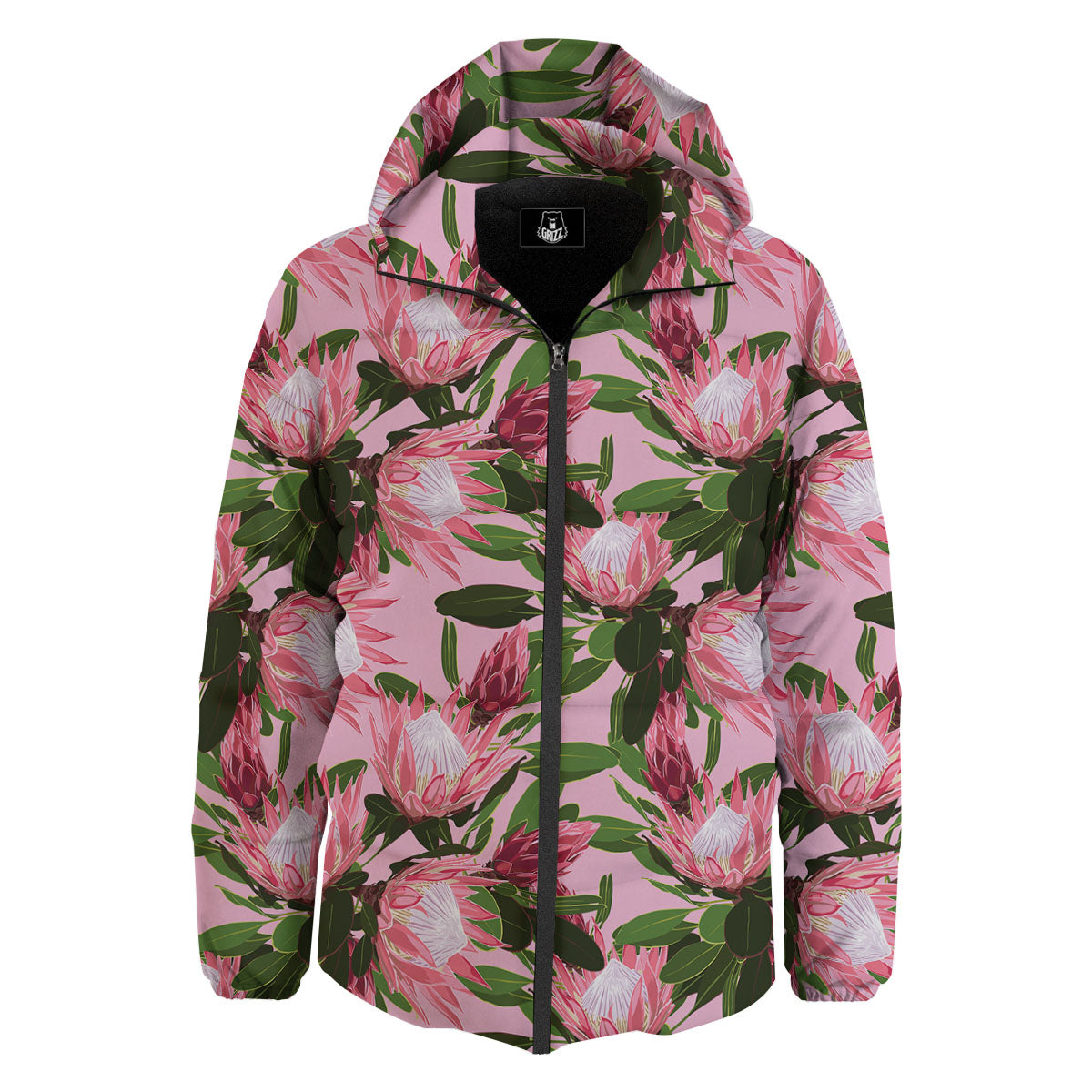 Floral Protea Print Pattern Down Jacket-grizzshop