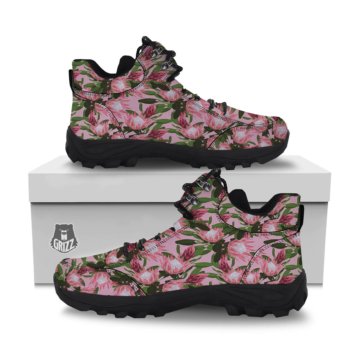 Floral Protea Print Pattern Hiking Shoes-grizzshop