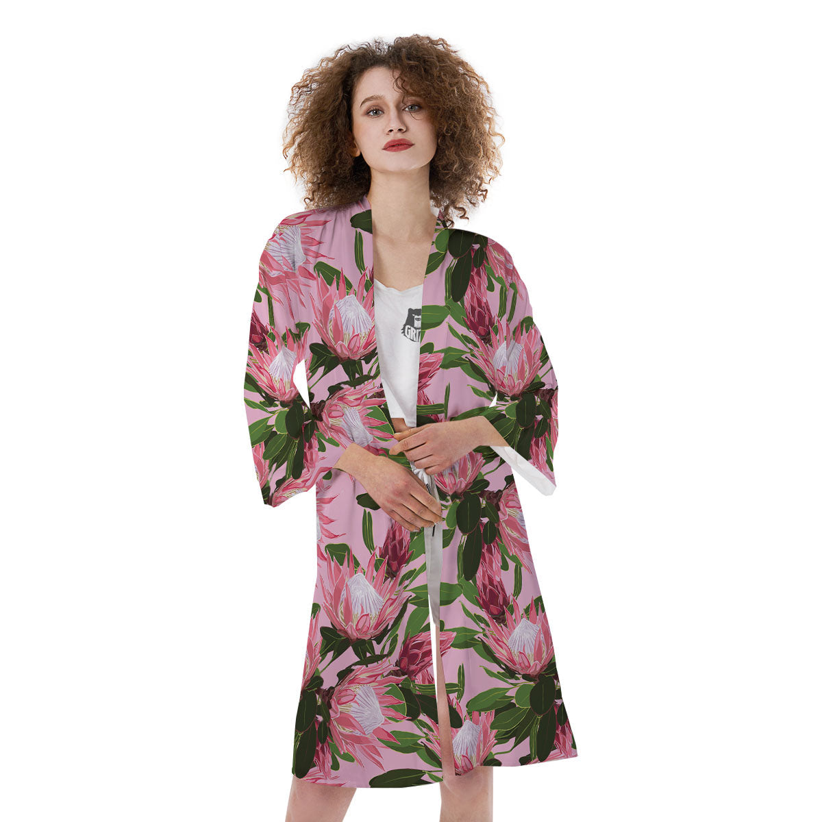 Floral Protea Print Pattern Kimono-grizzshop