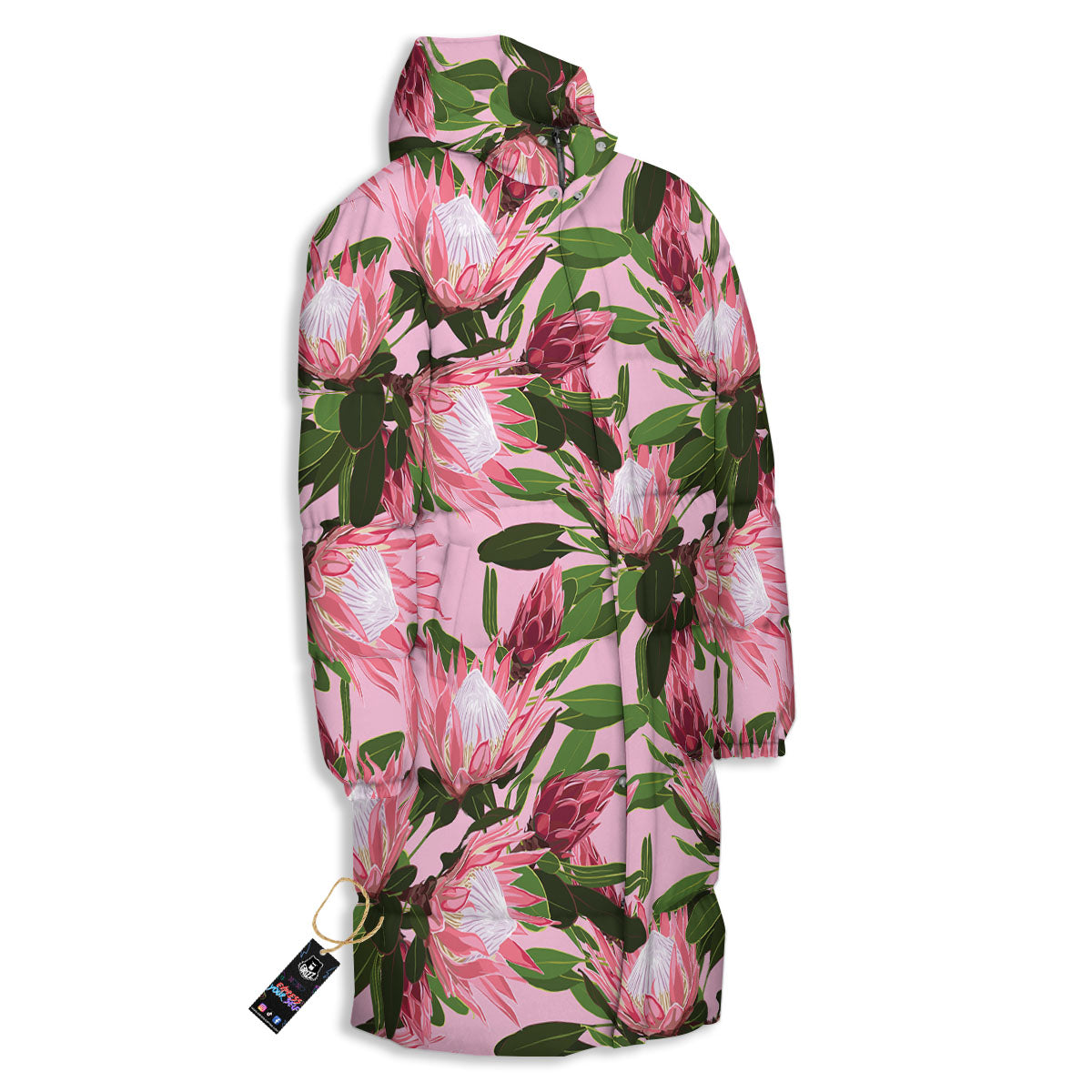 Floral Protea Print Pattern Long Down Jacket-grizzshop