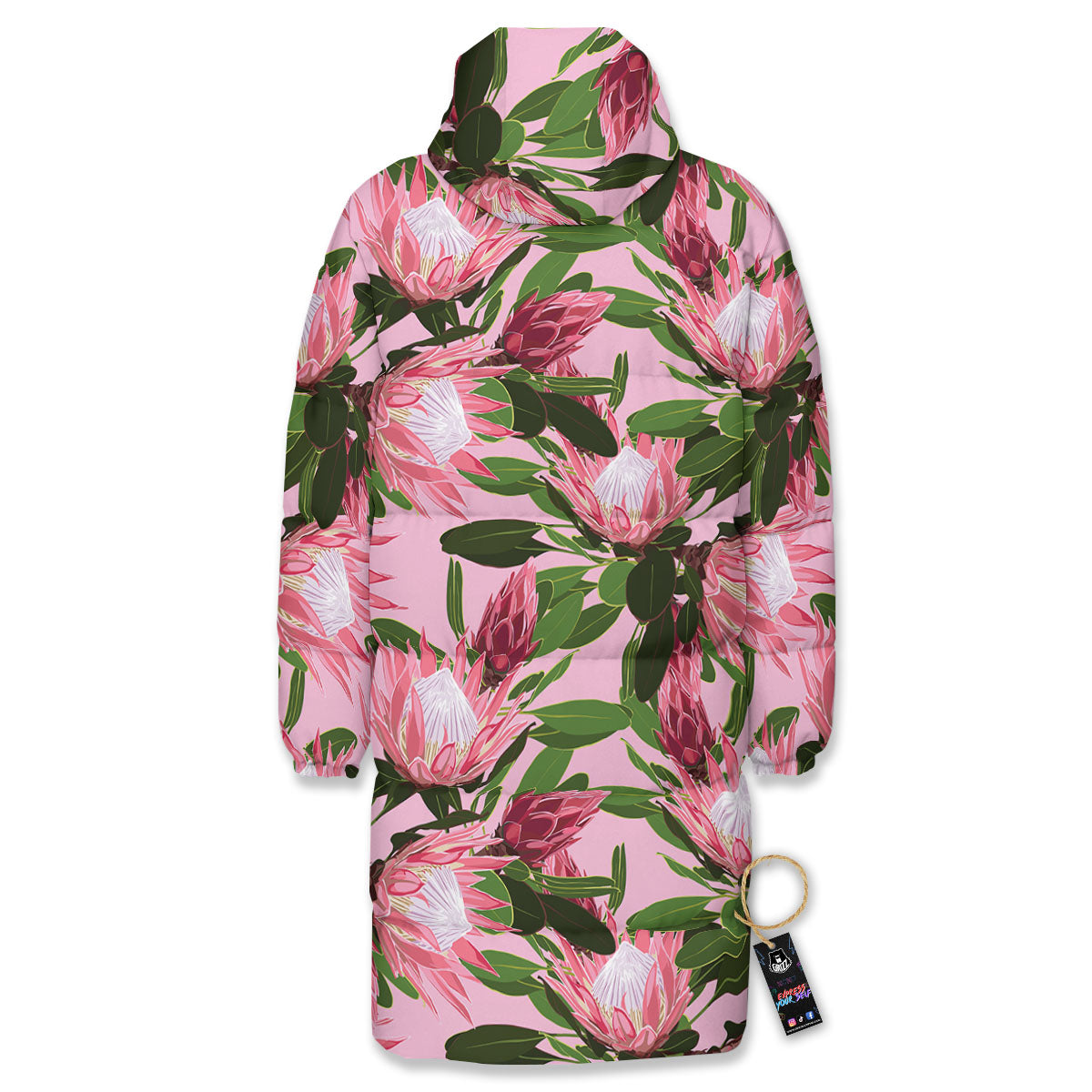 Floral Protea Print Pattern Long Down Jacket-grizzshop
