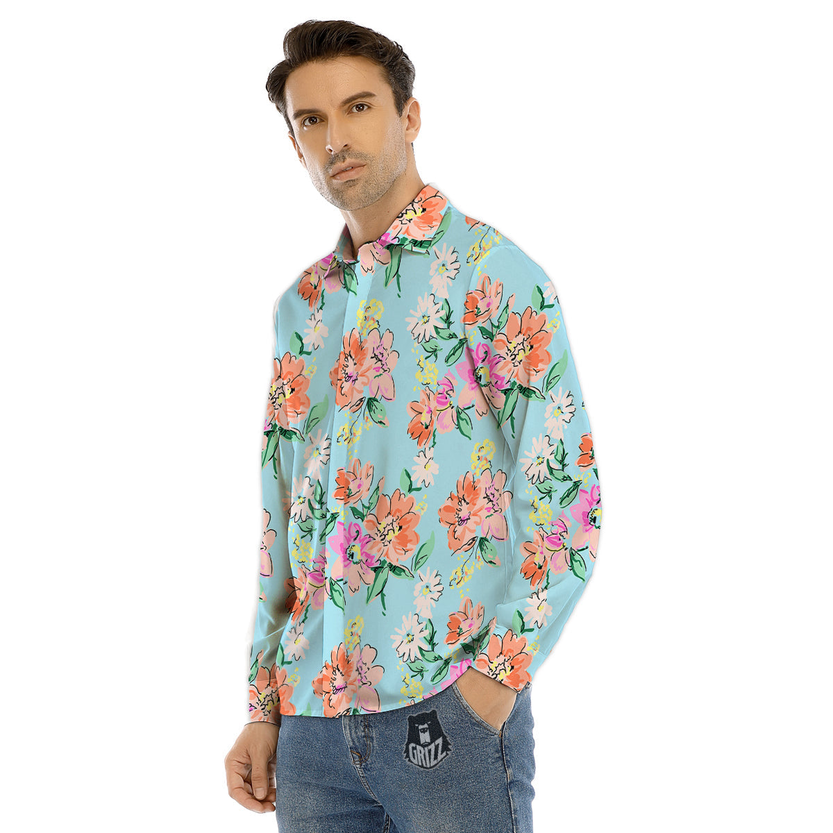 Floral Protea Print Pattern Men's Dress Shirts-grizzshop