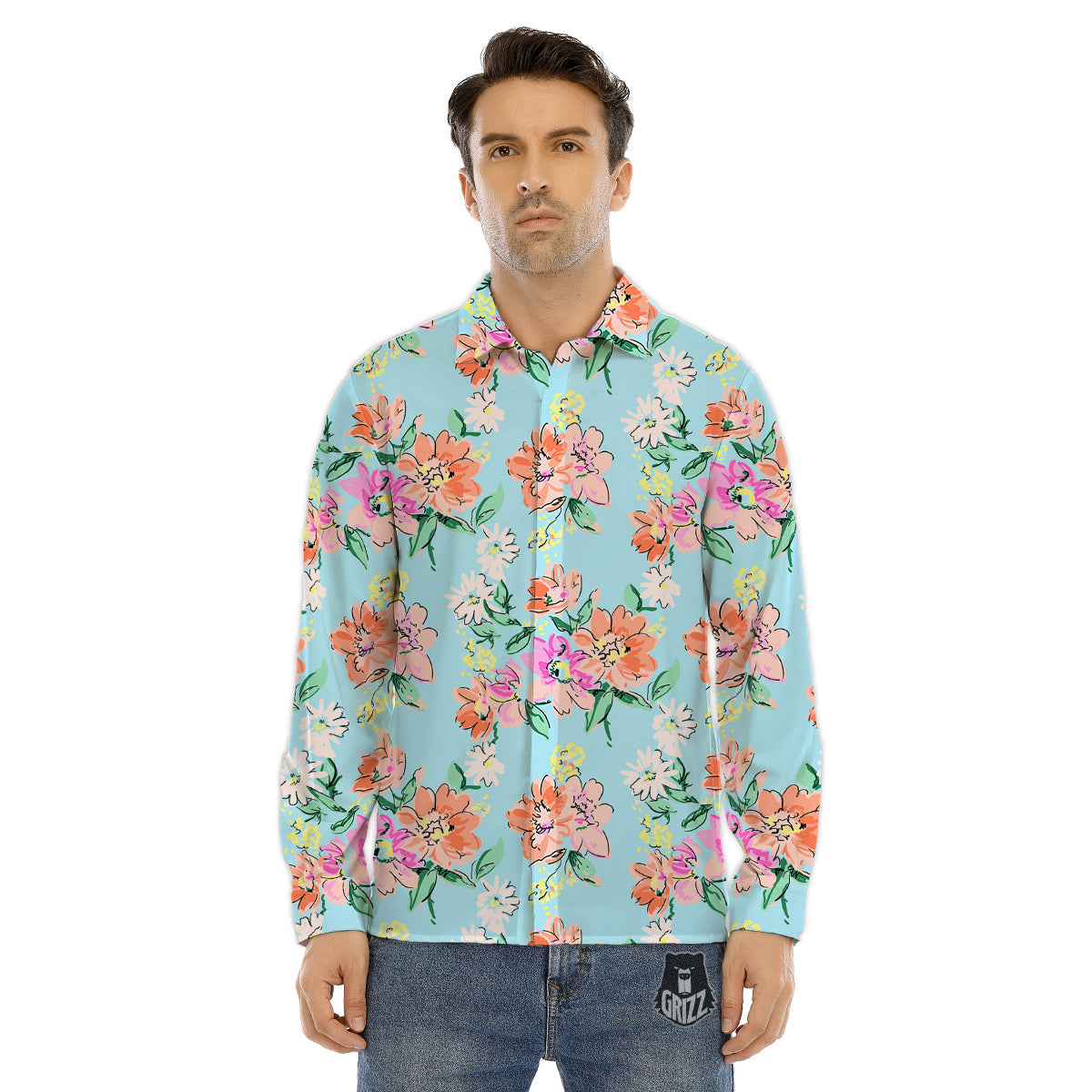 Floral Protea Print Pattern Men's Dress Shirts-grizzshop
