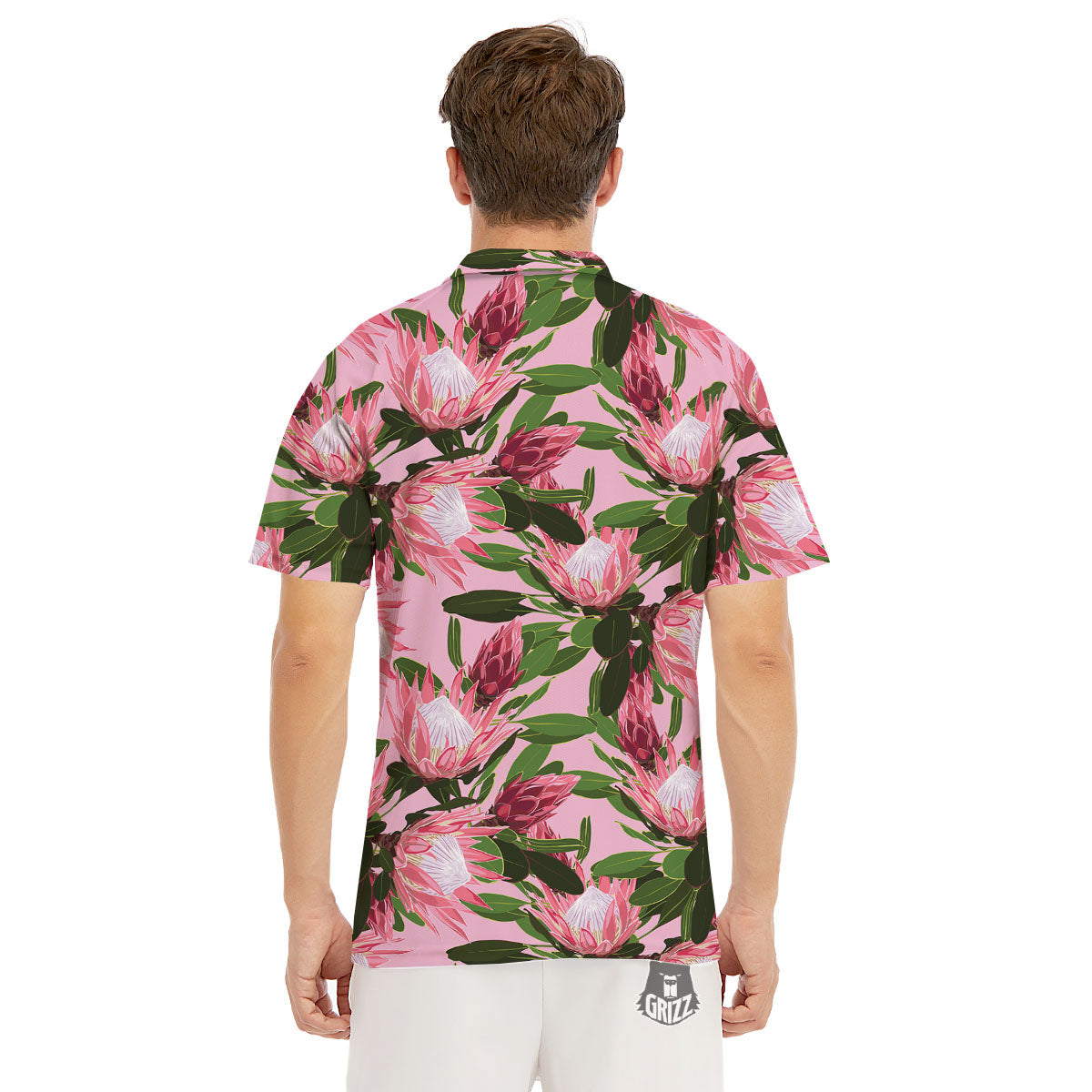 Floral Protea Print Pattern Men's Golf Shirts-grizzshop