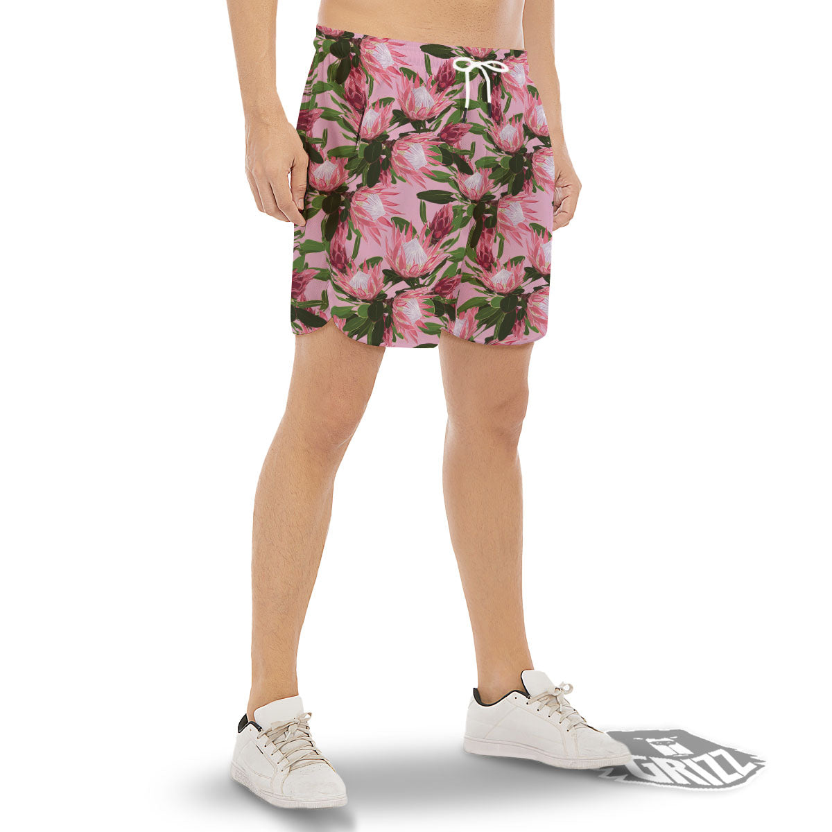 Floral Protea Print Pattern Men's Gym Shorts-grizzshop