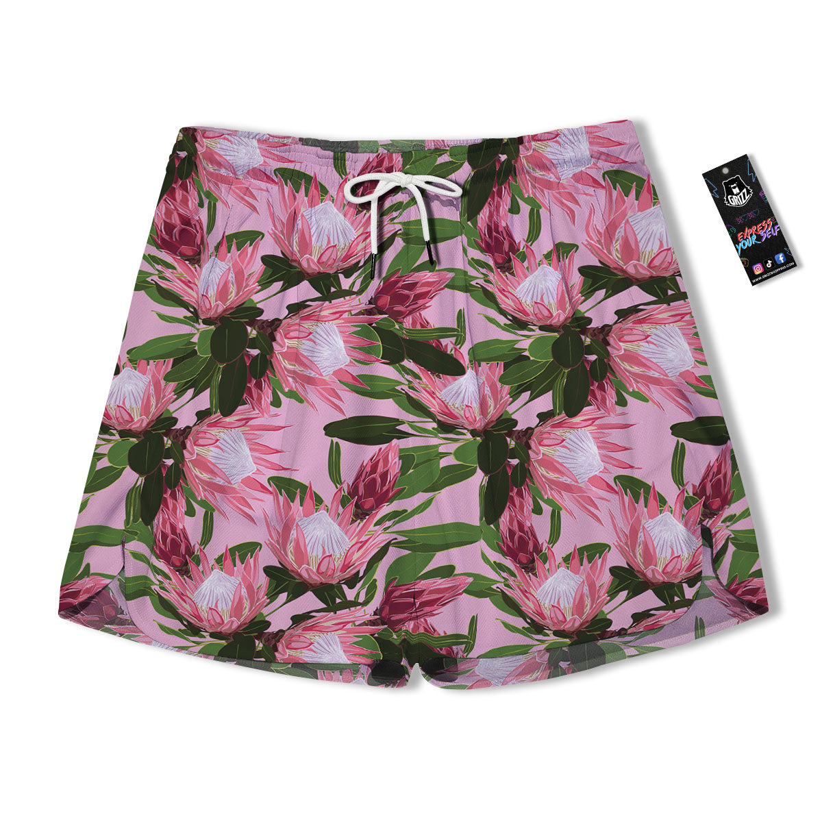 Floral Protea Print Pattern Men's Running Shorts-grizzshop