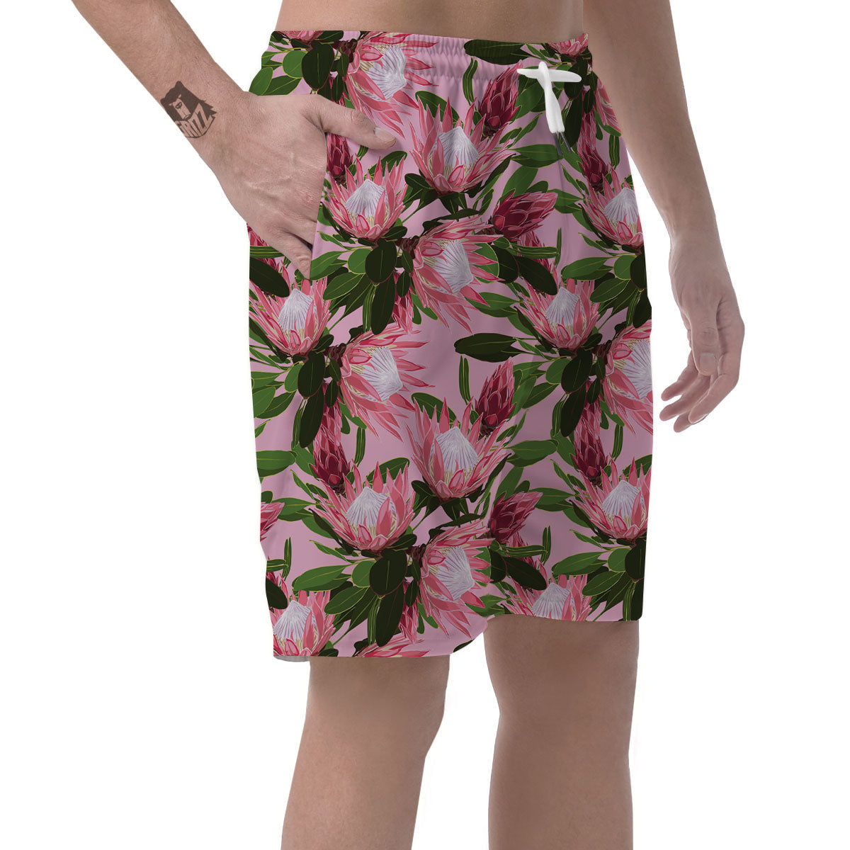 Floral Protea Print Pattern Men's Shorts-grizzshop