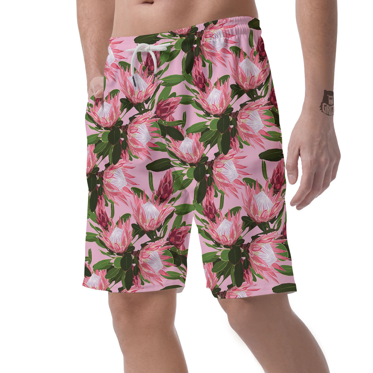 Floral Protea Print Pattern Men's Shorts-grizzshop