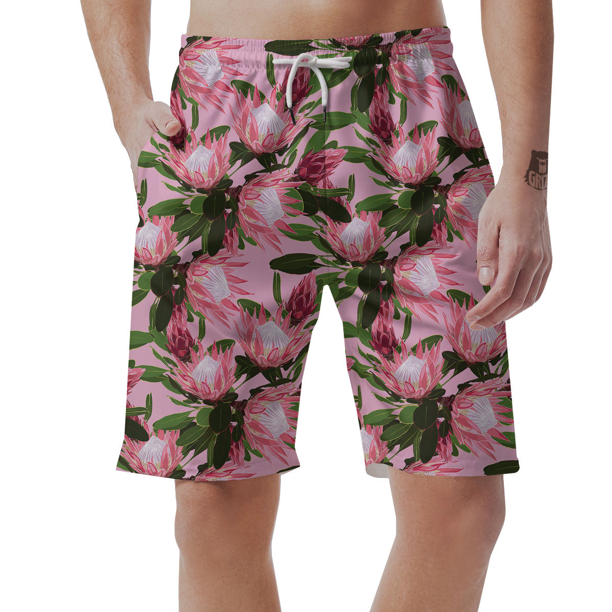 Floral Protea Print Pattern Men's Shorts-grizzshop