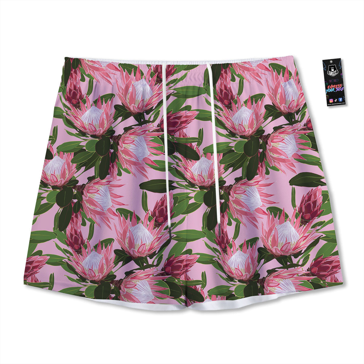 Floral Protea Print Pattern Mesh Shorts