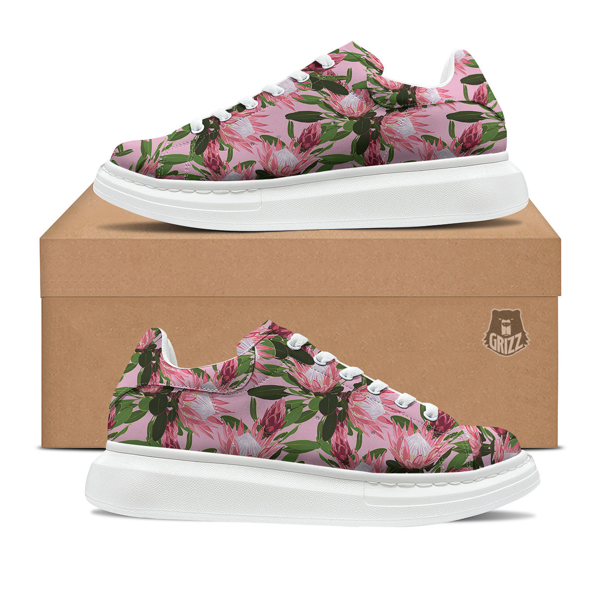 Floral Protea Print Pattern Platform Shoes-grizzshop