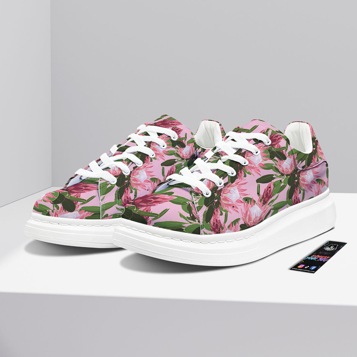 Floral Protea Print Pattern Platform Shoes-grizzshop