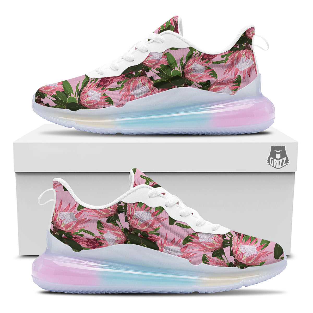 Floral Protea Print Pattern Running Sneakers-grizzshop