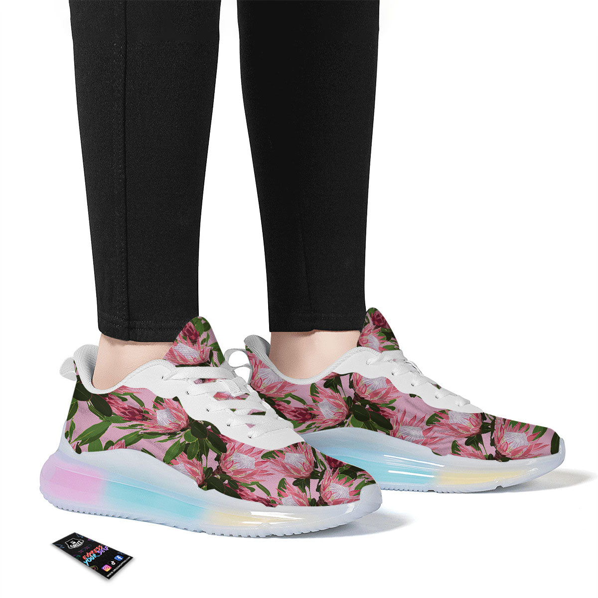 Floral Protea Print Pattern Running Sneakers-grizzshop
