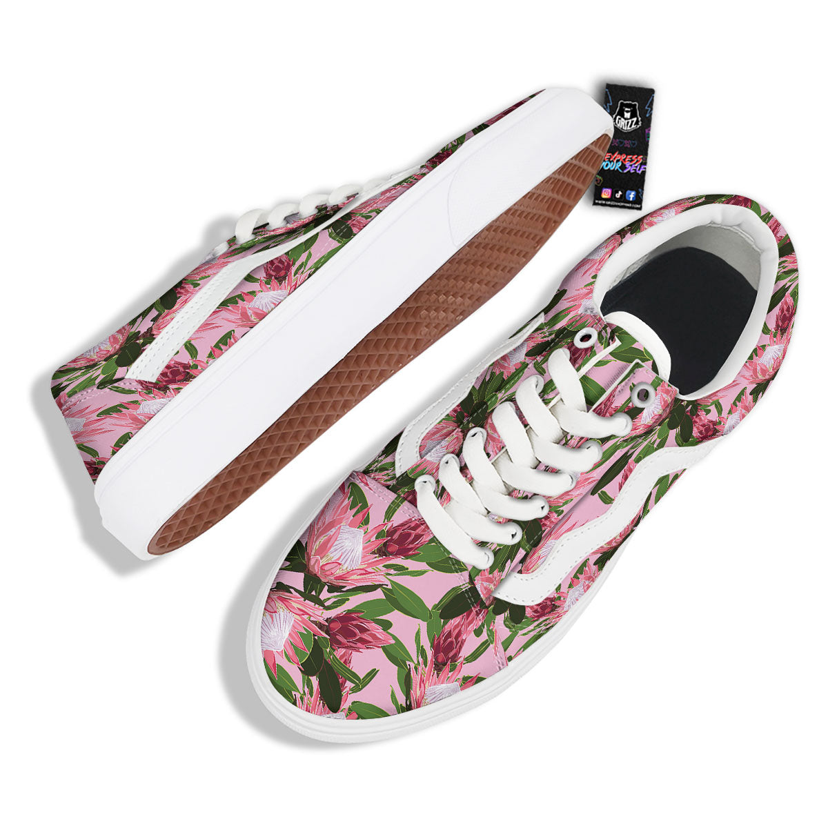Floral Protea Print Pattern Skate Shoes-grizzshop