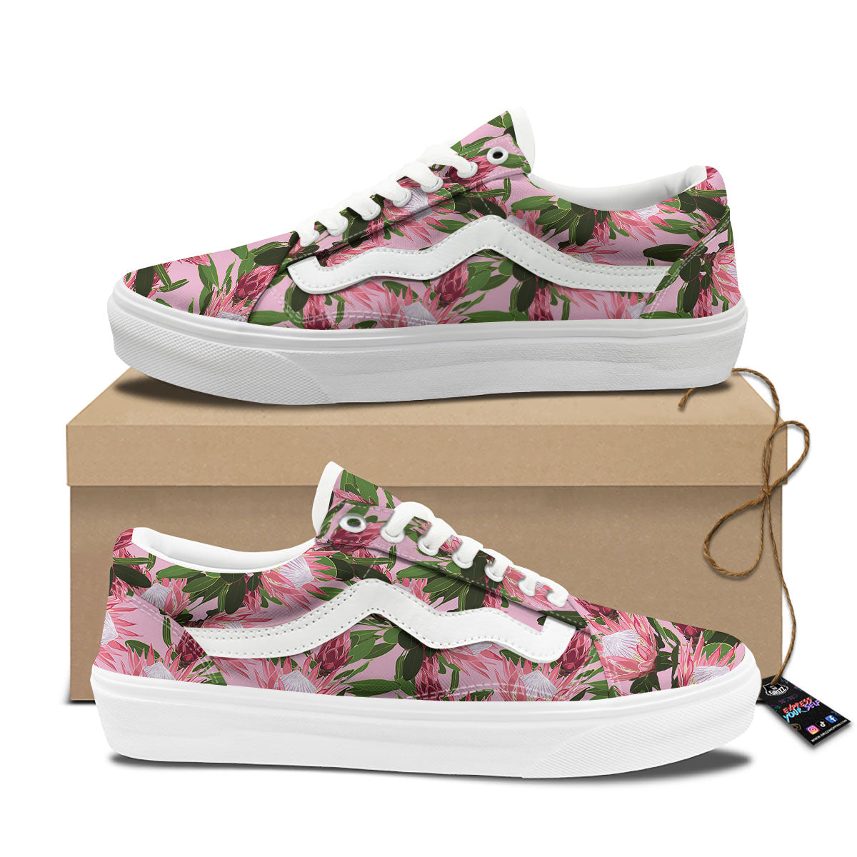 Floral Protea Print Pattern Skate Shoes-grizzshop