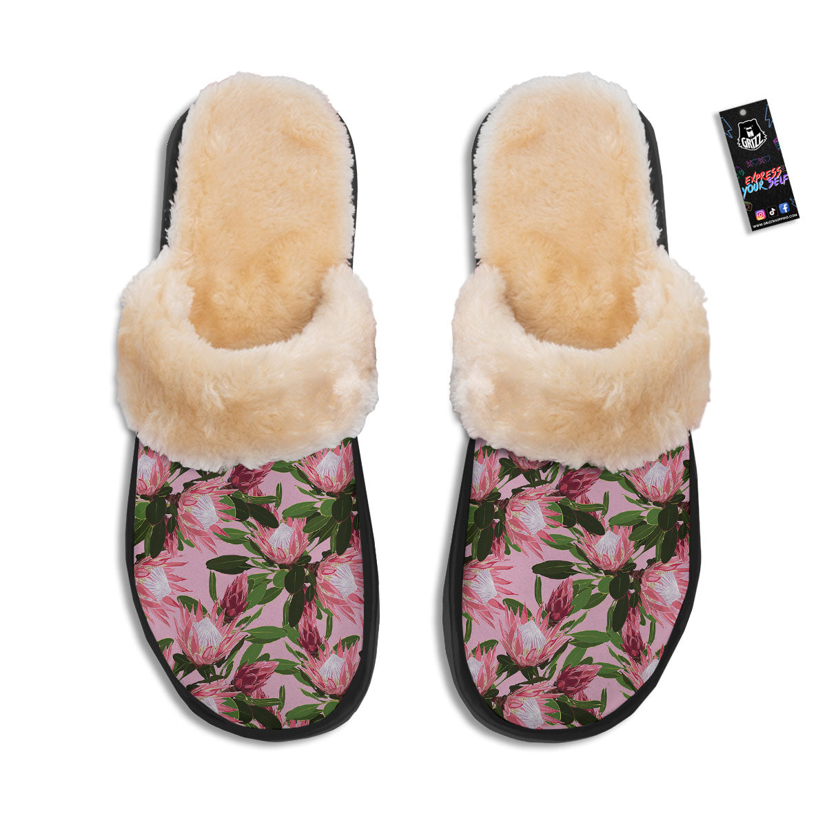 Floral Protea Print Pattern Slippers-grizzshop