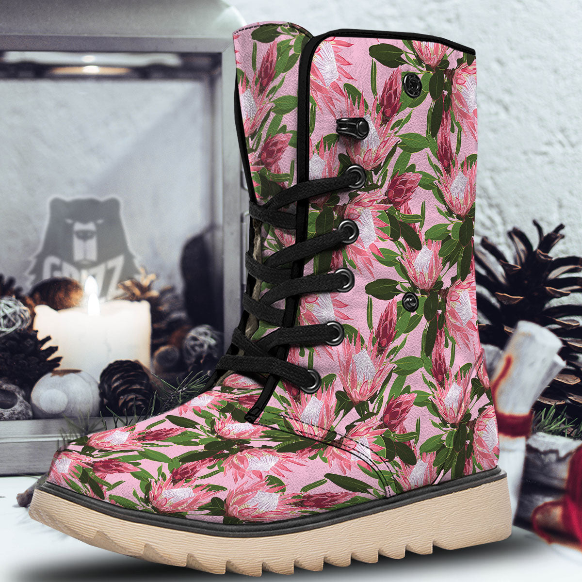 Floral Protea Print Pattern Snow Boots-grizzshop
