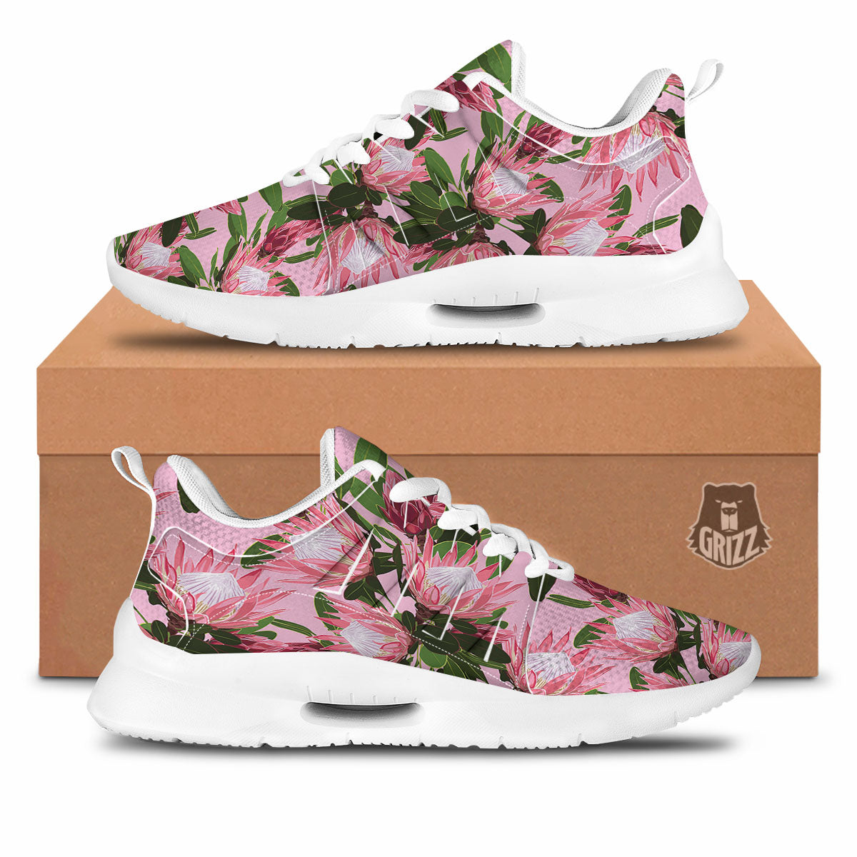Floral Protea Print Pattern Tennis Shoes-grizzshop