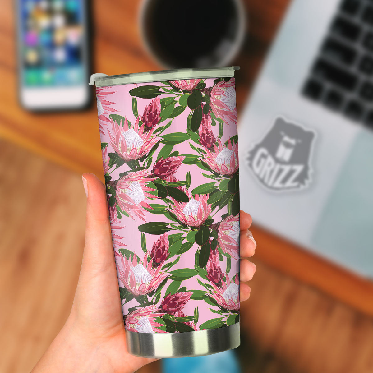 Floral Protea Print Pattern Tumbler-grizzshop