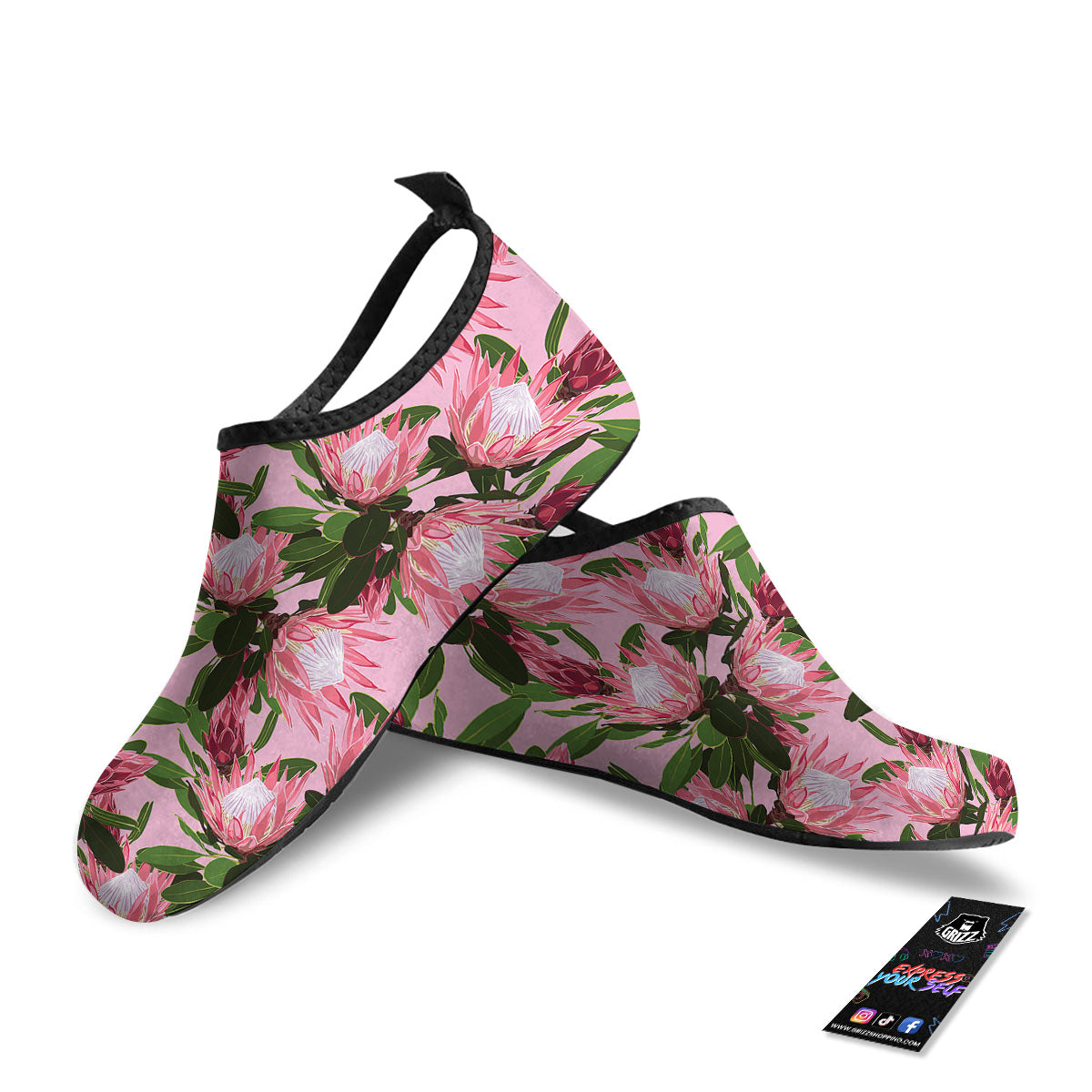 Floral Protea Print Pattern Water Shoes-grizzshop