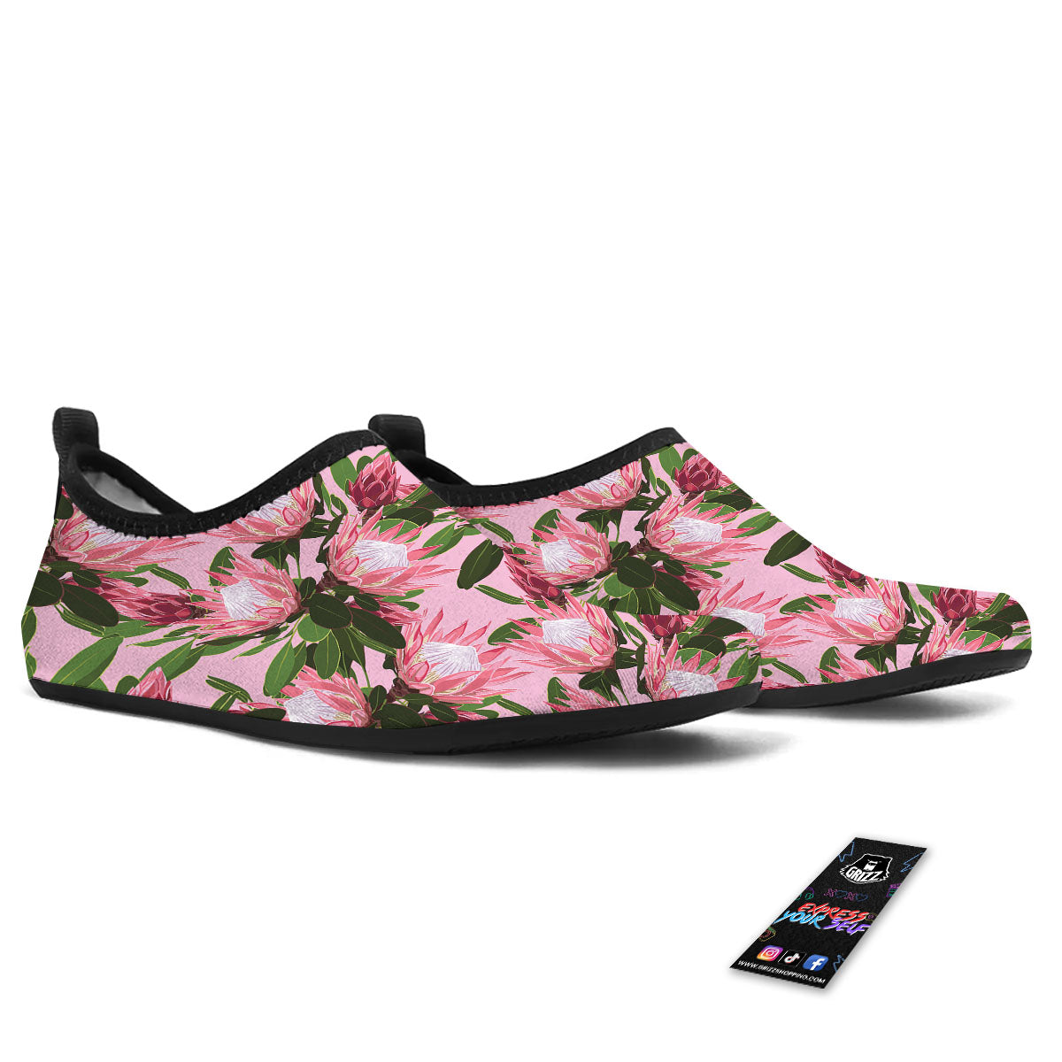 Floral Protea Print Pattern Water Shoes-grizzshop