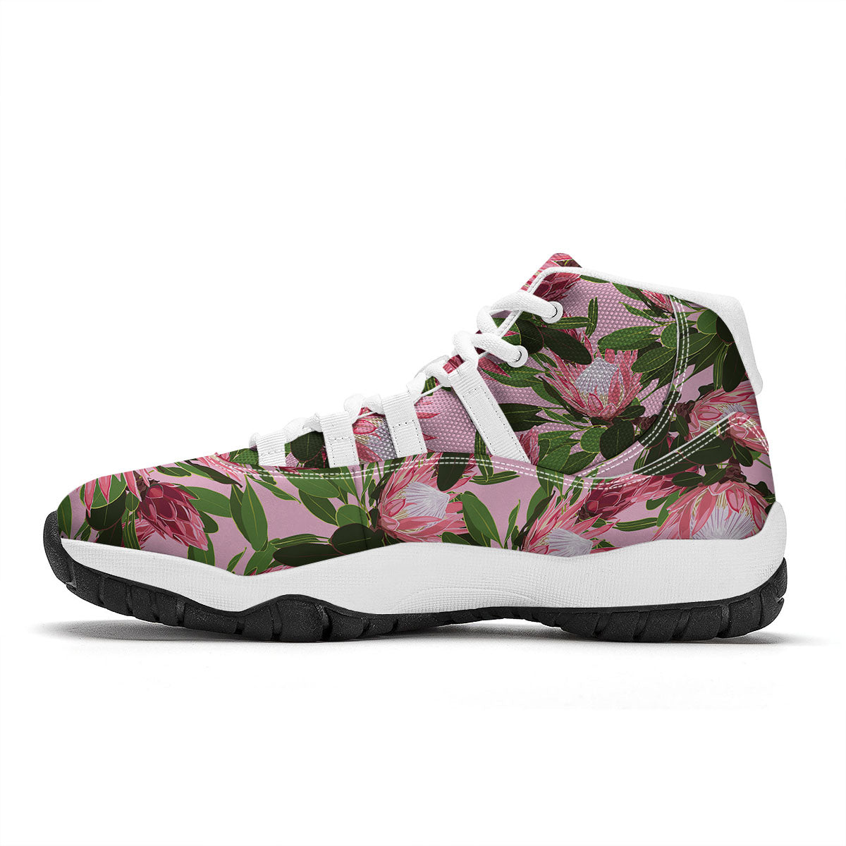 Floral Protea Print Pattern White Bball Shoes-grizzshop