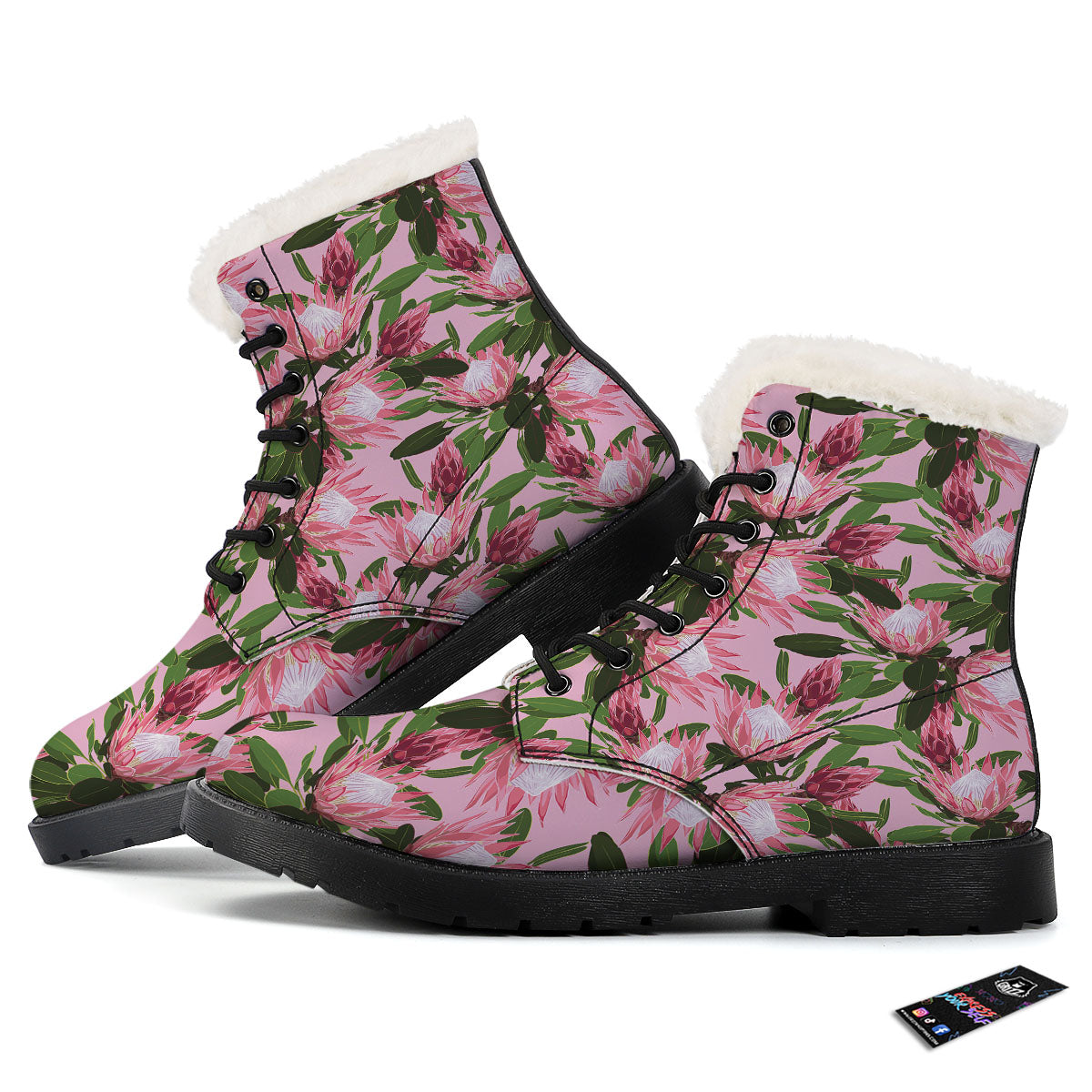 Floral Protea Print Pattern Winter Boots-grizzshop