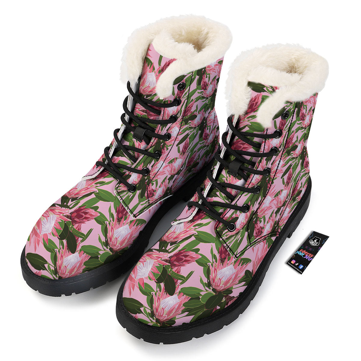 Floral Protea Print Pattern Winter Boots-grizzshop