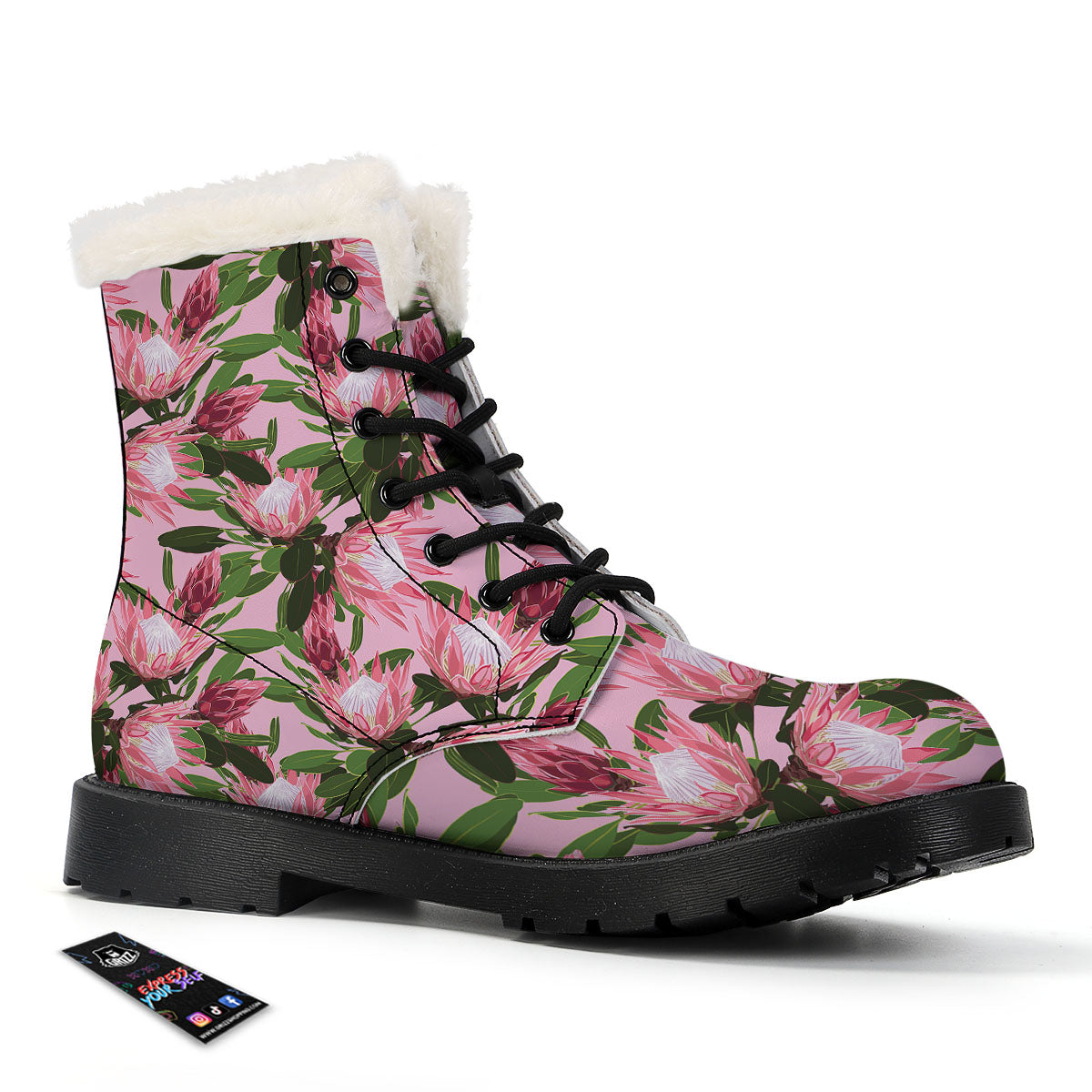 Floral Protea Print Pattern Winter Boots-grizzshop
