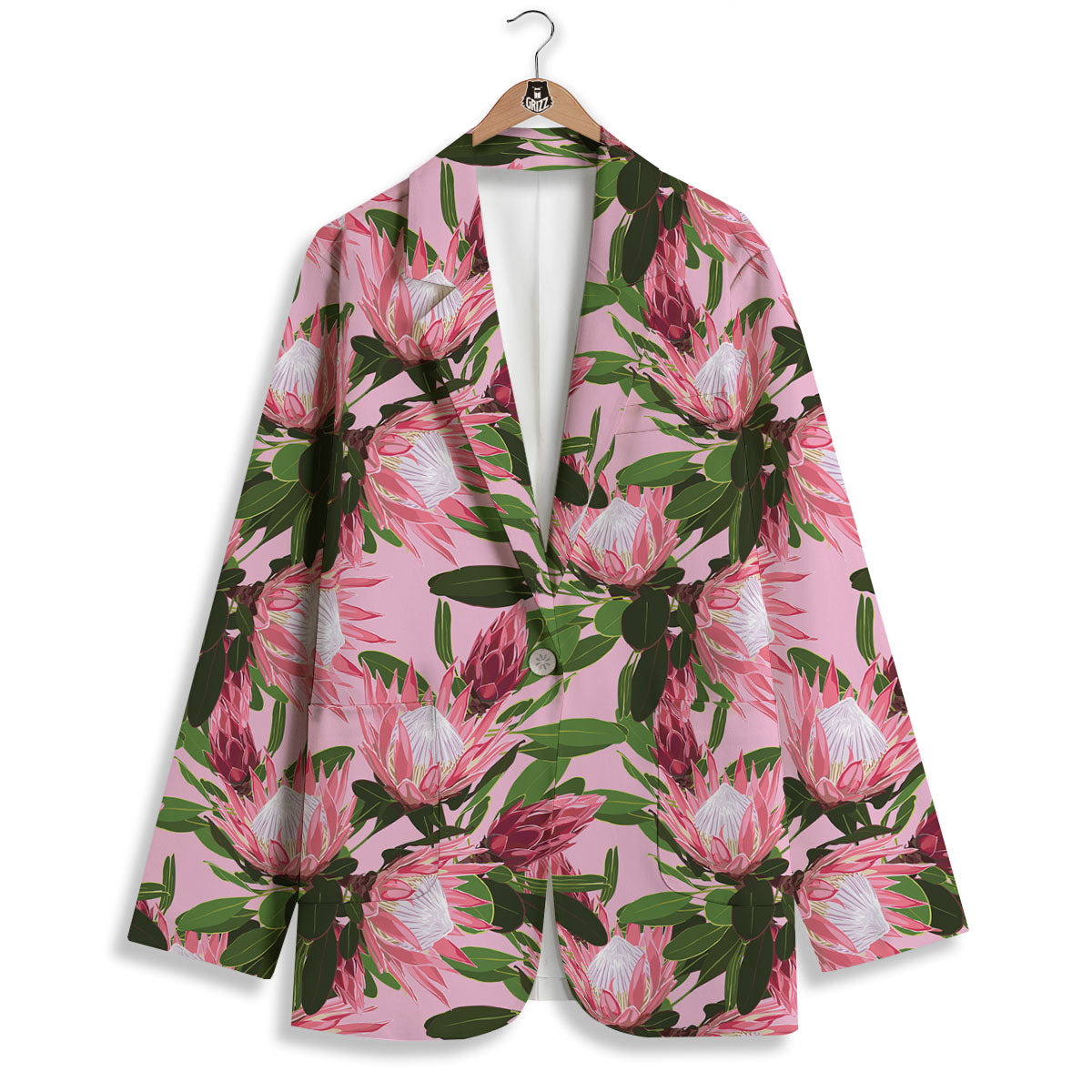 Floral Protea Print Pattern Women's Blazer-grizzshop