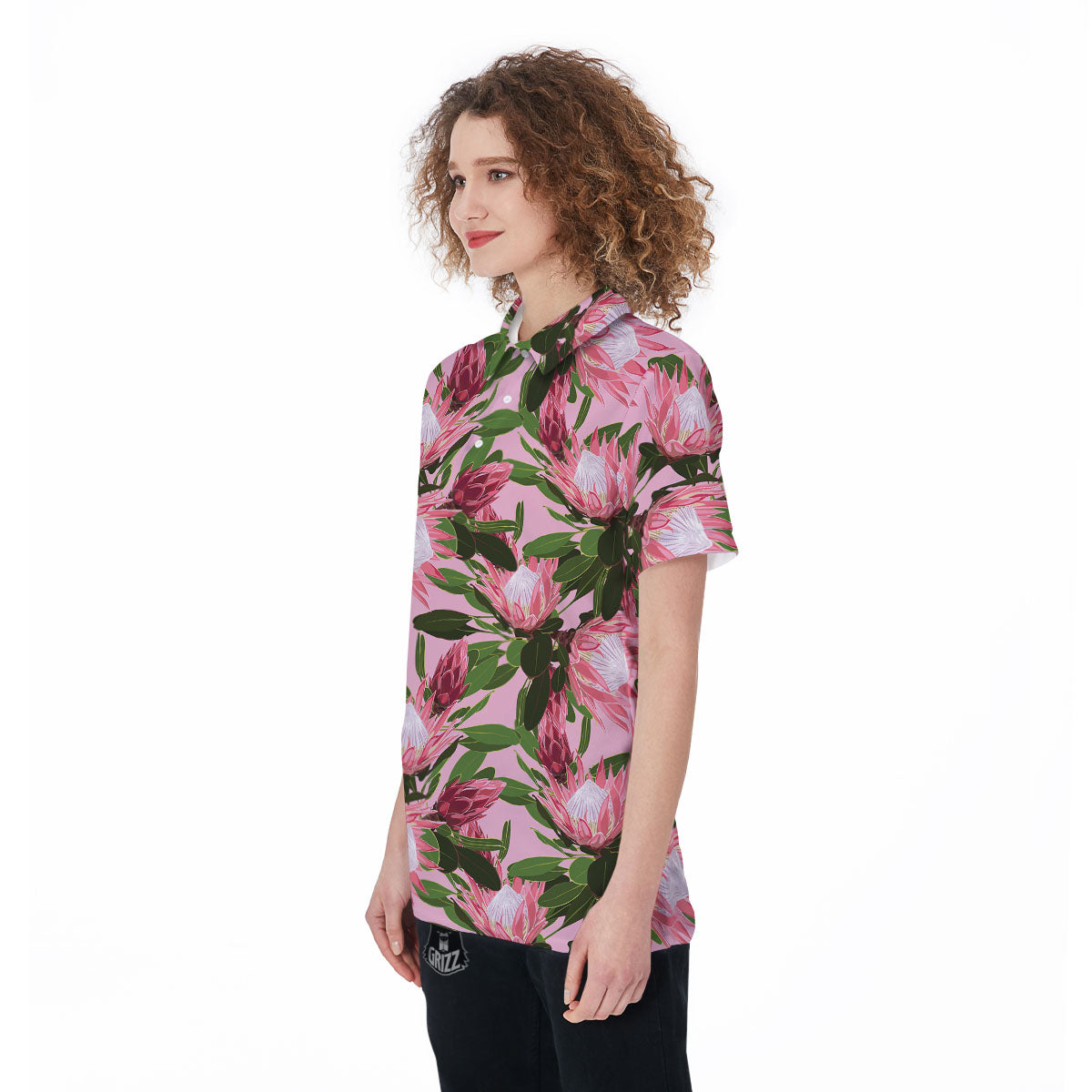 Floral Protea Print Pattern Women's Golf Shirts-grizzshop