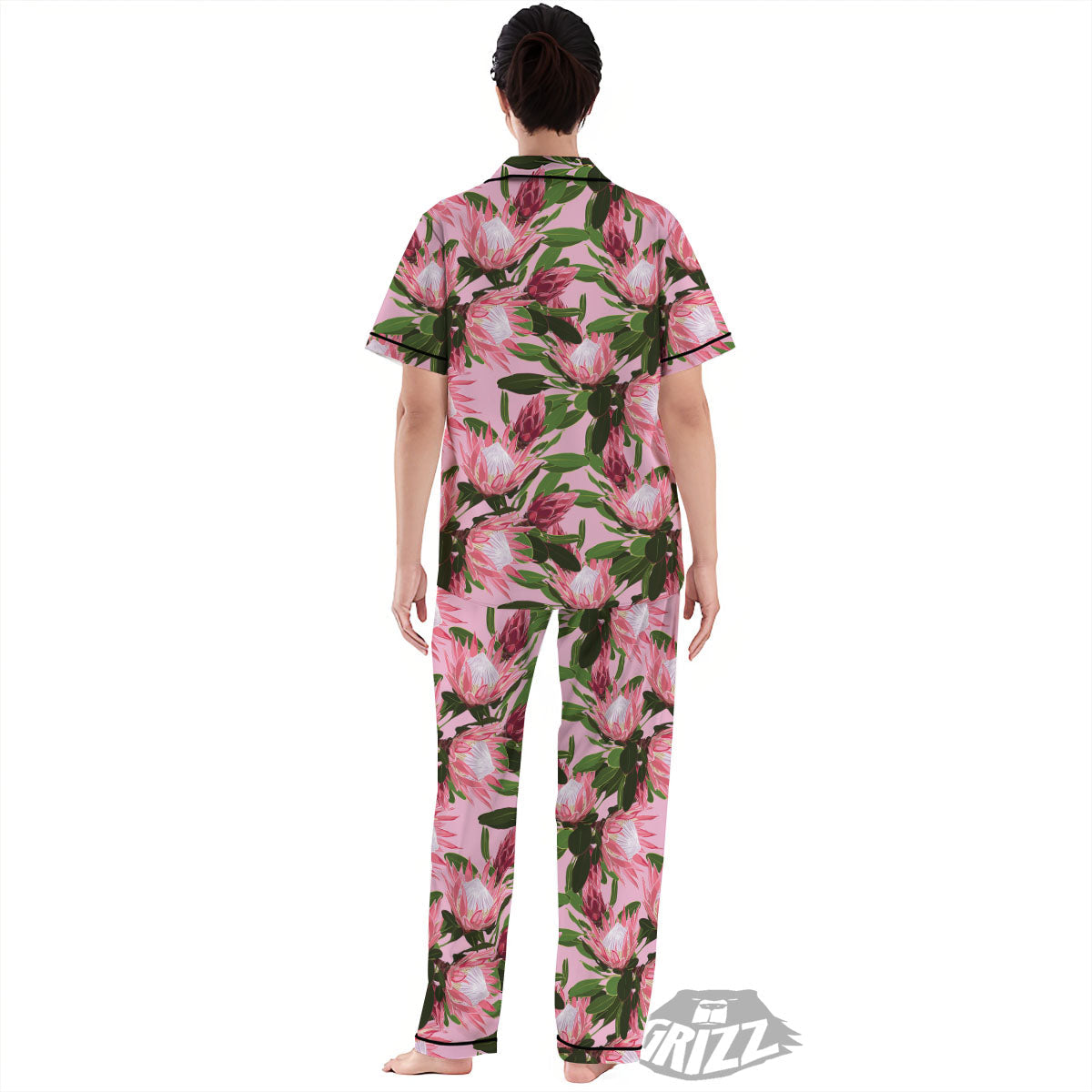 Floral Protea Print Pattern Women's Pajamas Set-grizzshop