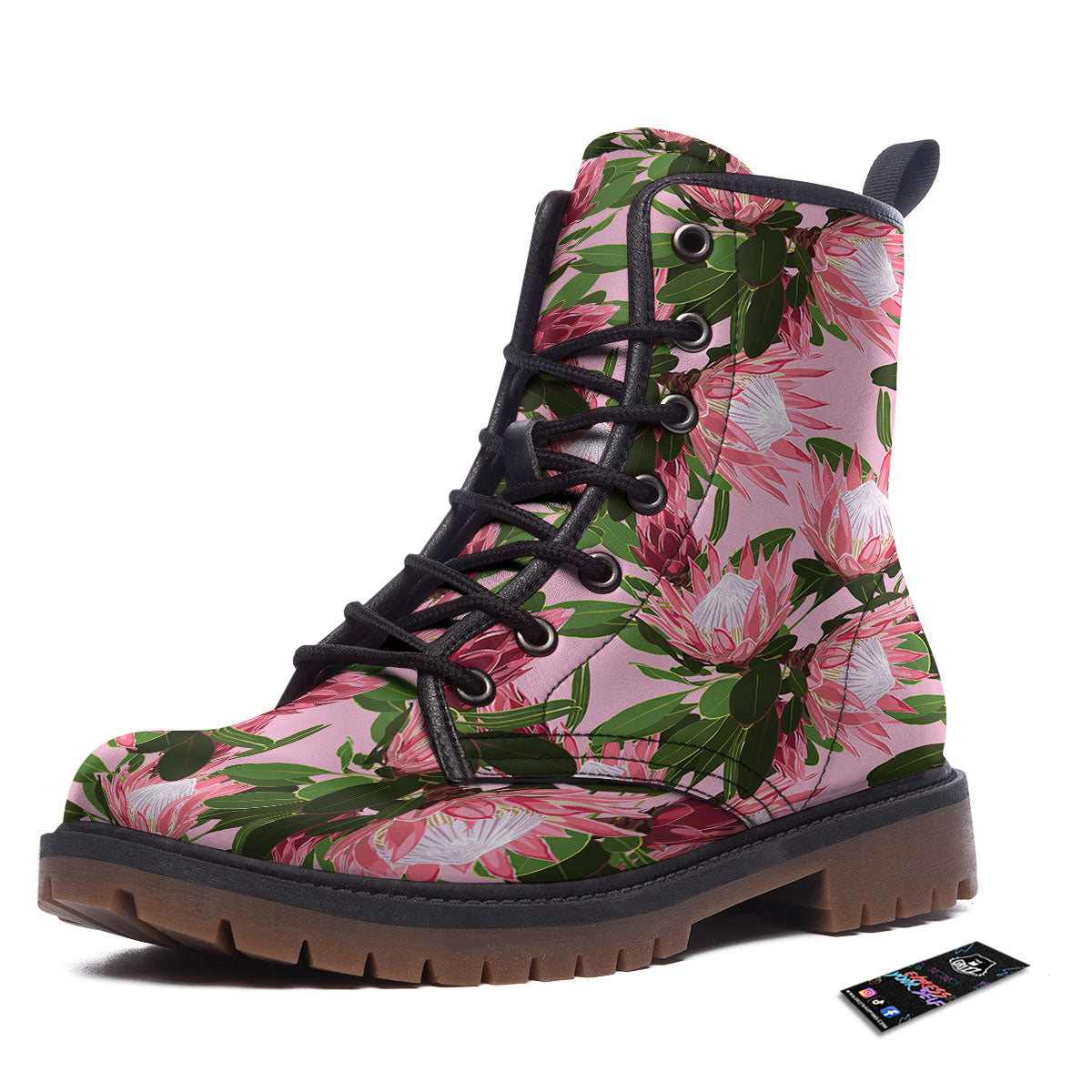 Floral Protea Print Pattern Work Boots-grizzshop