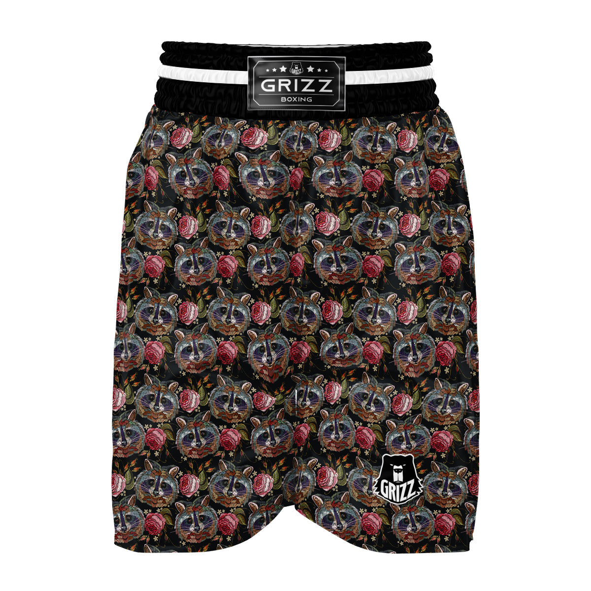 Floral Raccoon Pattern Print Boxing Shorts-grizzshop