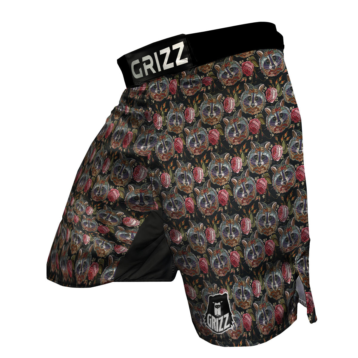 Floral Raccoon Pattern Print MMA Shorts-grizzshop