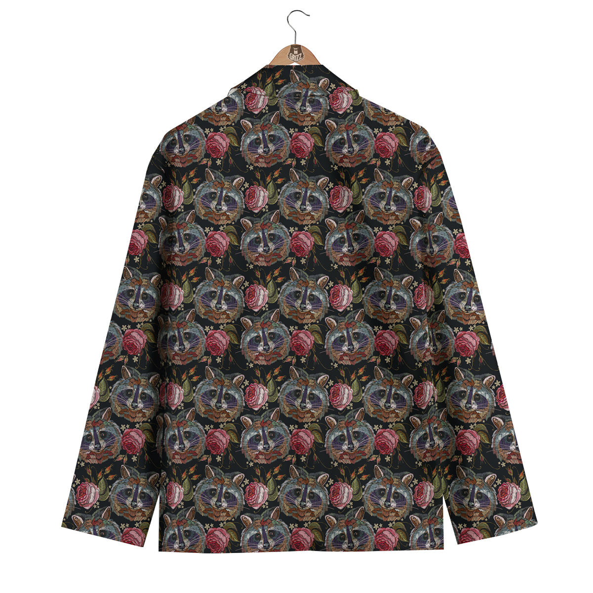 Floral Raccoon Pattern Print Men's Blazer-grizzshop