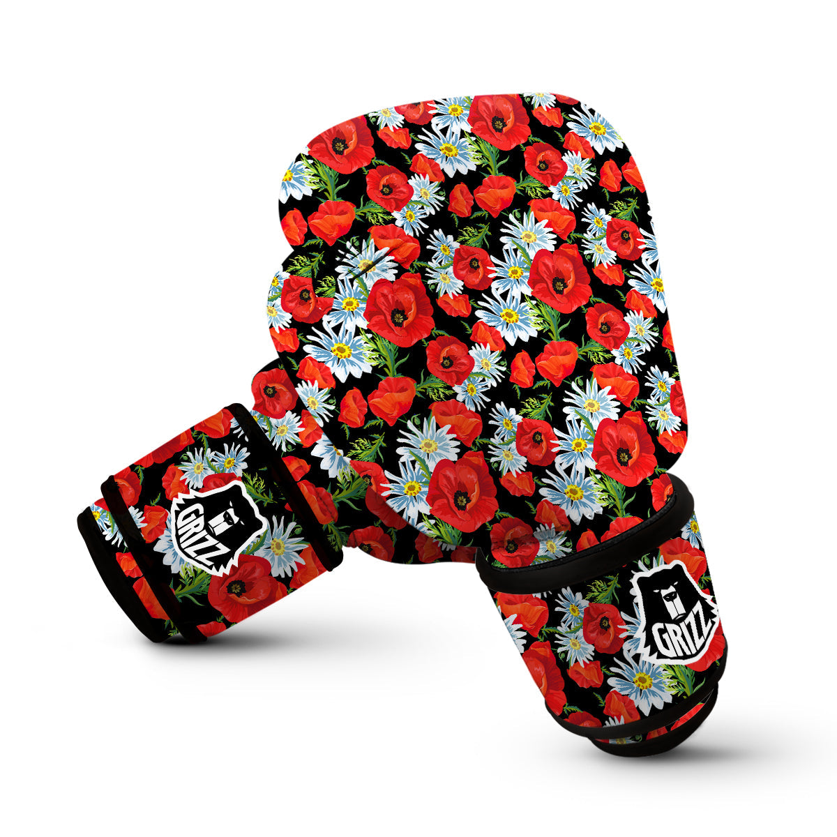 Floral Red Poppy Pattern Print Boxing Gloves-grizzshop