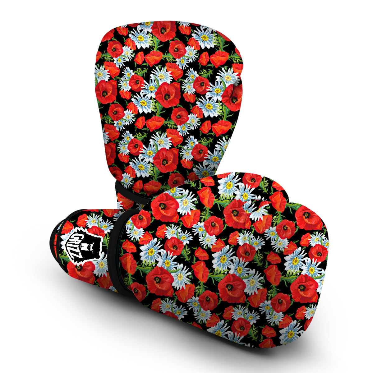 Floral Red Poppy Pattern Print Boxing Gloves-grizzshop
