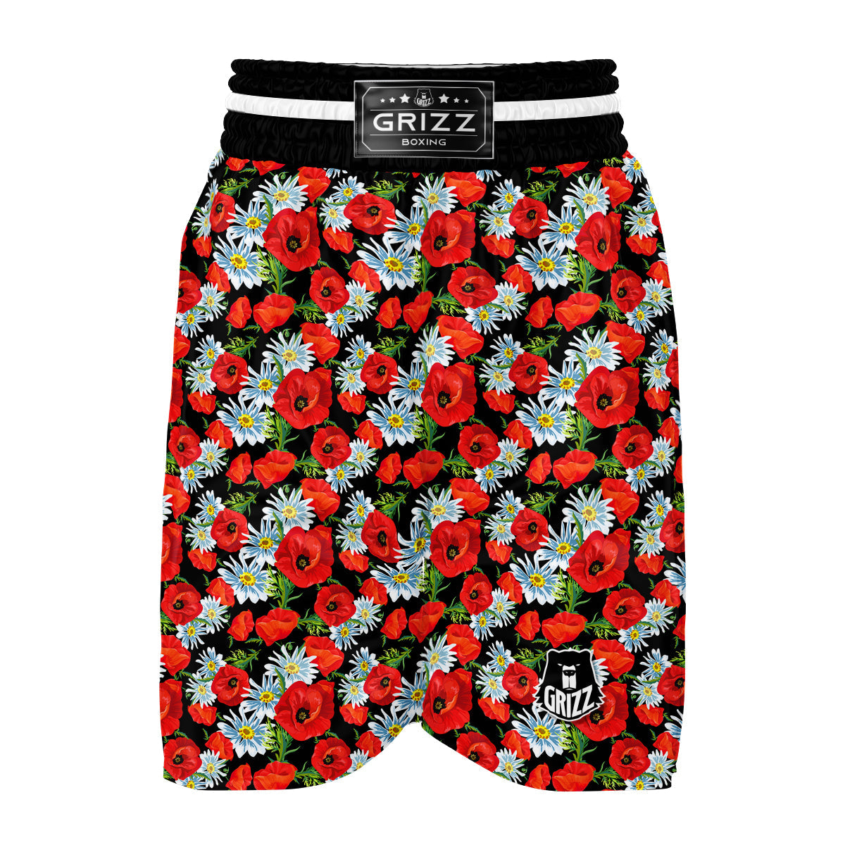 Floral Red Poppy Pattern Print Boxing Shorts-grizzshop