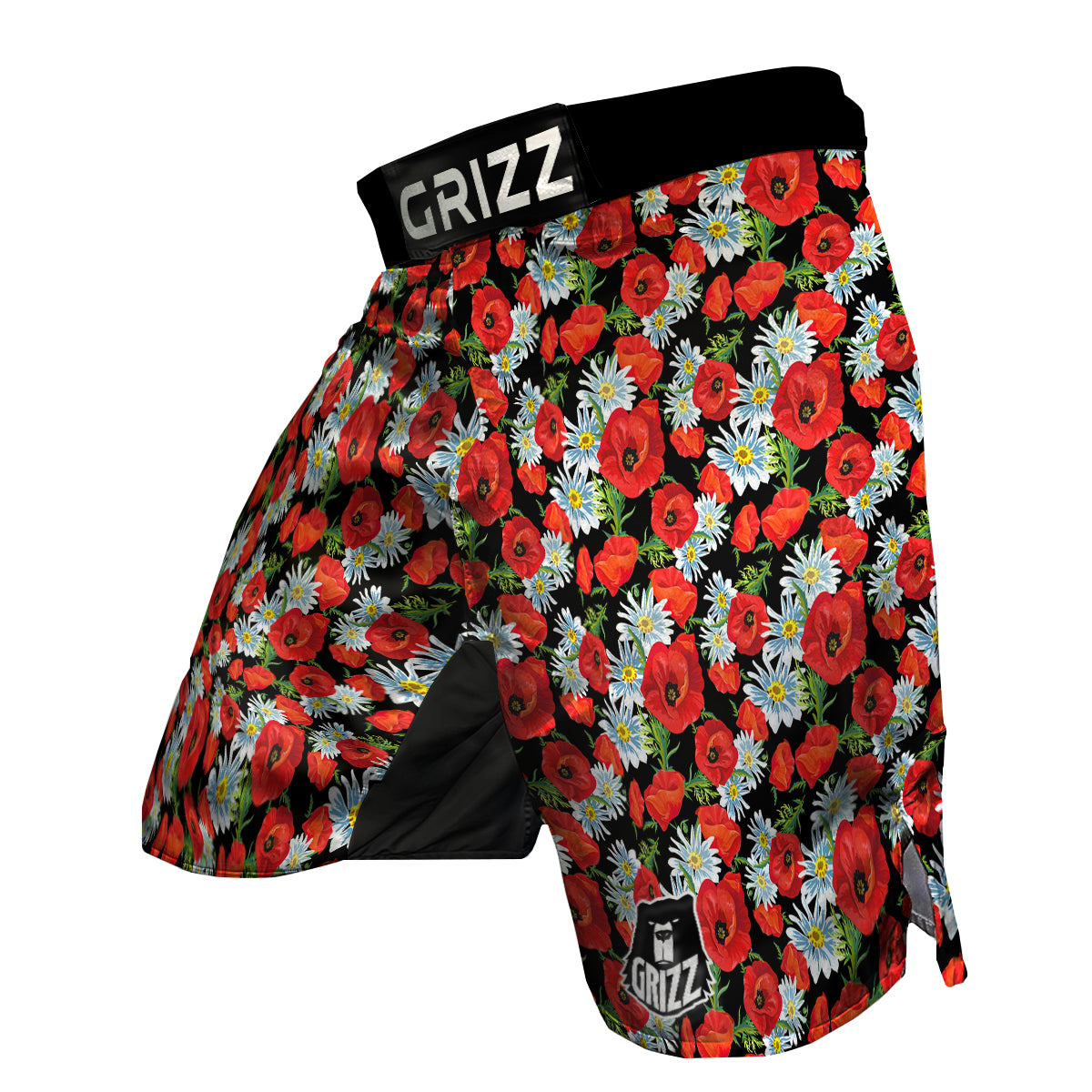 Floral Red Poppy Pattern Print MMA Shorts-grizzshop