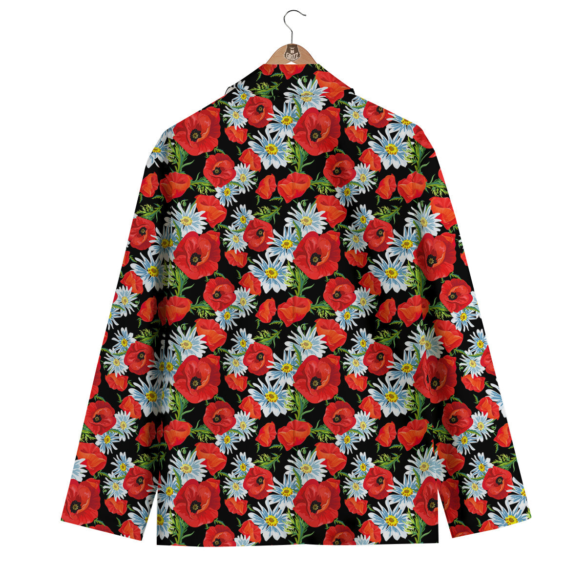 Floral Red Poppy Pattern Print Men's Blazer-grizzshop