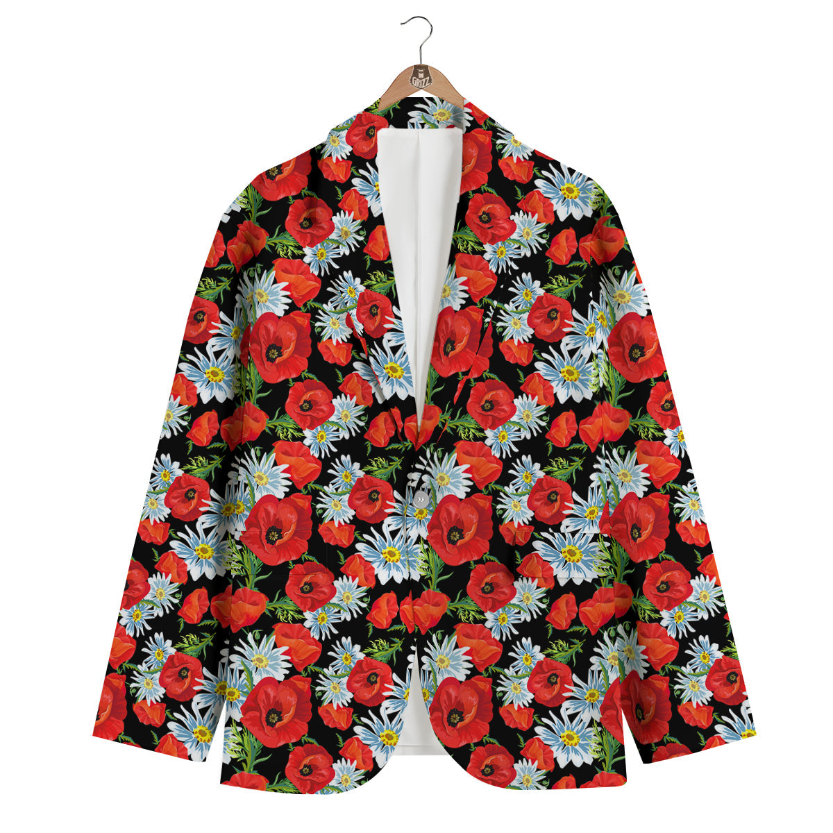 Floral Red Poppy Pattern Print Men's Blazer-grizzshop