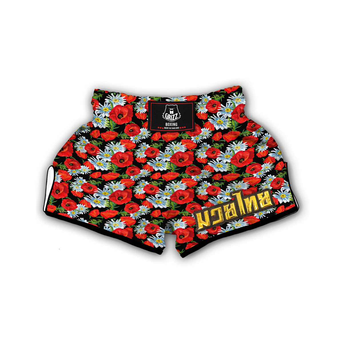Floral Red Poppy Pattern Print Muay Thai Boxing Shorts-grizzshop