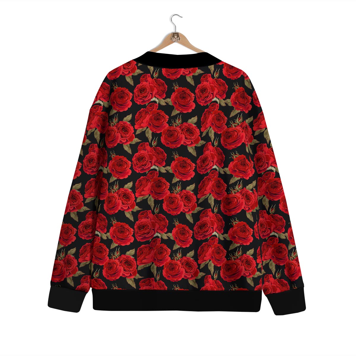 Floral Red Rose Print Pattern Cardigan-grizzshop
