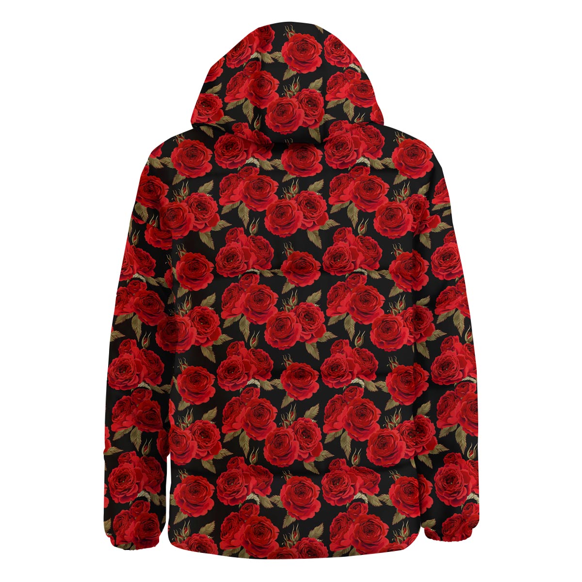 Floral Red Rose Print Pattern Down Jacket-grizzshop